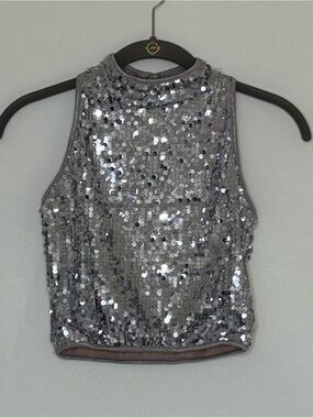 Balera Silver Sequin High-Neck Crop Top